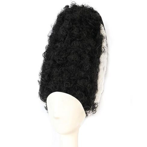 Hair Cap+Monster Bride Wig for Women Black White Beehive Wig Fluffy Curly Hair Black White Gothic Outfit Monster Bride Cosplay Costume Synthetic Beehive Outfit for Theme Party Halloween Cosplay in Saudi Arabia