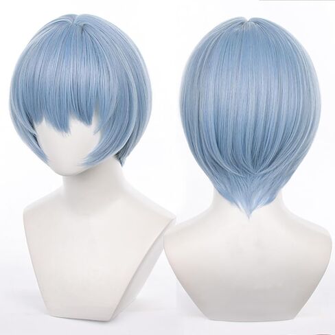 Short Blue Cosplay Wig Light Blue Anime Wig Bob with Bangs Heat Resistant Hairwig for Cosplay Costume Anime Halloween (Short Blue) in Saudi Arabia