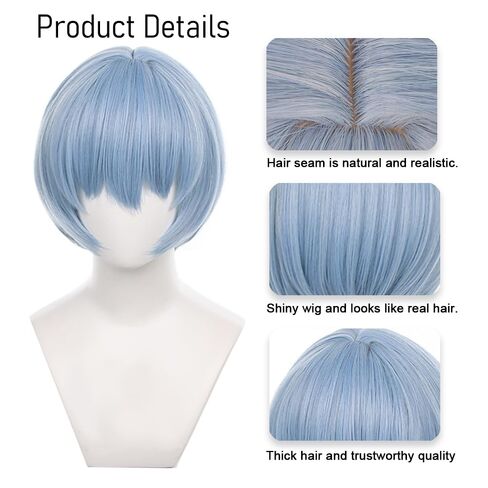 Short Blue Cosplay Wig Light Blue Anime Wig Bob with Bangs Heat Resistant Hairwig for Cosplay Costume Anime Halloween (Short Blue) in Saudi Arabia