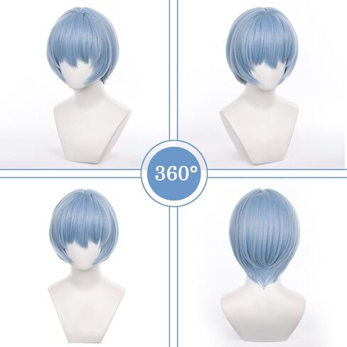 Short Blue Cosplay Wig Light Blue Anime Wig Bob with Bangs Heat Resistant Hairwig for Cosplay Costume Anime Halloween (Short Blue) in Saudi Arabia