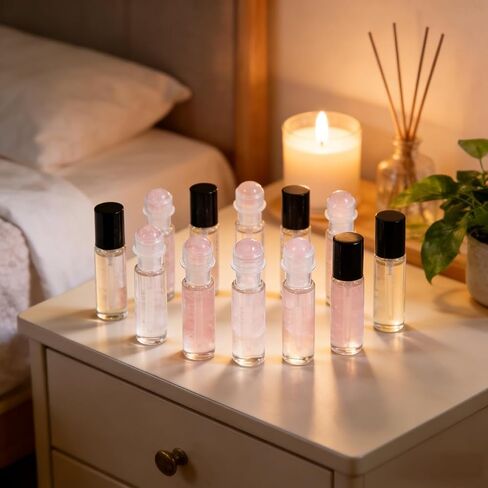 Didiseaon 9Pcs Essential Oil Roller Ball Tops for 10ml Oil Bottles, Replacement Rollers with Rose Quartz Roll-On Applicator Inserts for Aromatherapy DIY Blends Travel in Kuwait