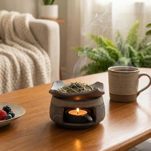 Ceremony Ceramic Incense Holder Aromatherapy Diffuser, White Sage Incense Burner, Herb Burner & Candle Wax Warmer with Tealight Holder, Home Fragrance Accessories for Relaxation & Meditation in Saudi Arabia