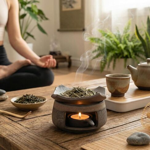 Ceremony Ceramic Incense Holder Aromatherapy Diffuser, White Sage Incense Burner, Herb Burner & Candle Wax Warmer with Tealight Holder, Home Fragrance Accessories for Relaxation & Meditation in Saudi Arabia