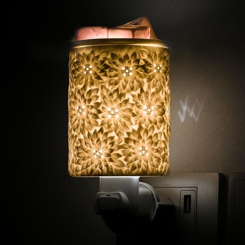Sunflower Flower Wax Melt Warmer Wall Plug in Electric White Ceramic Christmas Oil Melter Cute Small Aromatherapy for Home Decorative Burner Light Scented Candle Tart Scent Warm Fragrance (S) in Saudi Arabia