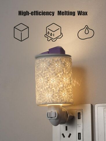 Sunflower Flower Wax Melt Warmer Wall Plug in Electric White Ceramic Christmas Oil Melter Cute Small Aromatherapy for Home Decorative Burner Light Scented Candle Tart Scent Warm Fragrance (S) in Saudi Arabia