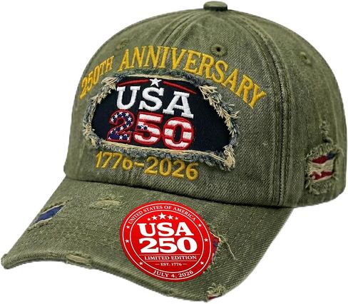 250th Anniversary Hat 1776–2026 – Distressed Baseball Cap with Embroidered, Metal Buckle, 4th of July Cap in Saudi Arabia