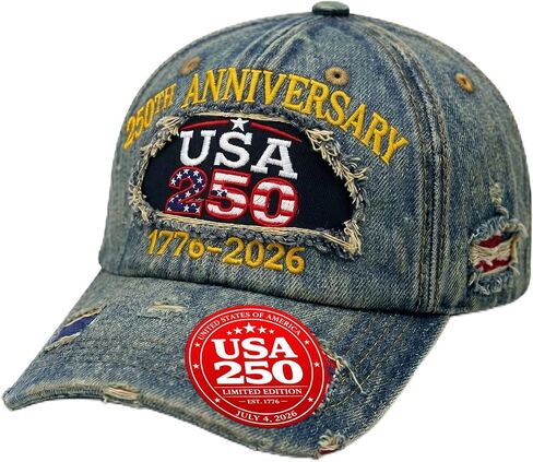 250th Anniversary Hat 1776–2026 – Distressed Baseball Cap with Embroidered, Metal Buckle, 4th of July Cap in Kuwait