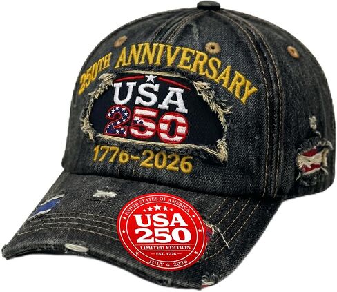 250th Anniversary Hat 1776–2026 – Distressed Baseball Cap with Embroidered, Metal Buckle, 4th of July Cap in Kuwait
