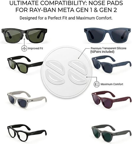 Nose Pads for Glasses Anti Slip for Ray-Ban Meta Wayfarer, 10 Pairs | Silicone Nose Pads for Glasses, Sunglasses, Keep Glasses from Sliding Nose, Transparent, in Saudi Arabia