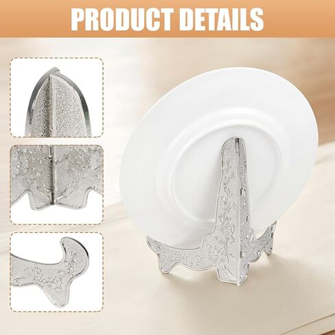 BuleVina 2PCS حامل لوحة فضية - حامل معدني صغير عتيق مقاس 14 سم، حوامل عرض لوحة حامل فضية، حامل إطار الصورة على سطح الطاولة حامل أطباق فنية لمقتنيات كتب الصور المزخرفة in Kuwait