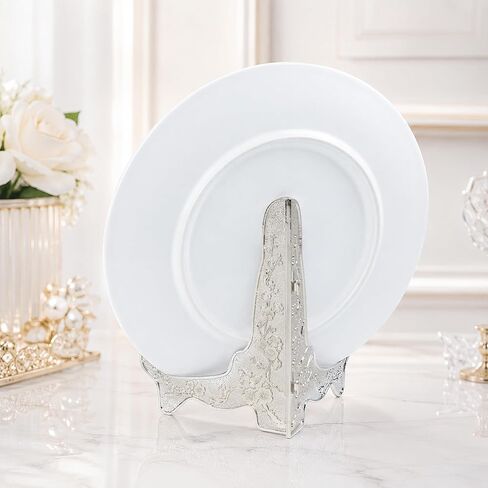 BuleVina 2PCS حامل لوحة فضية - حامل معدني صغير عتيق مقاس 14 سم، حوامل عرض لوحة حامل فضية، حامل إطار الصورة على سطح الطاولة حامل أطباق فنية لمقتنيات كتب الصور المزخرفة in Kuwait