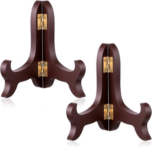 2 Pcs Wooden Plate Stand for Display, 4" Folding Wooden Plate Holder, Vintage Brown Picture Frame Stand, Small Plate Easel for Display Picture Frame Book Dish Artwork Easels in Saudi Arabia