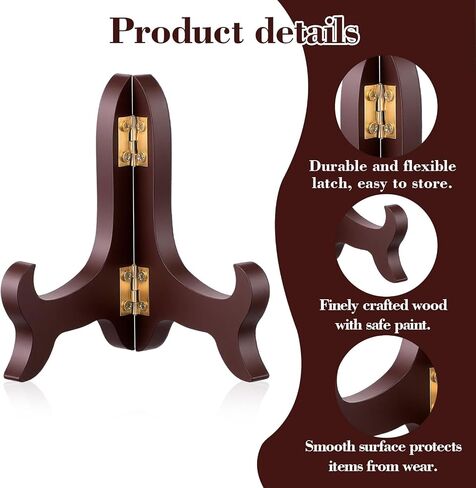 2 Pcs Wooden Plate Stand for Display, 4" Folding Wooden Plate Holder, Vintage Brown Picture Frame Stand, Small Plate Easel for Display Picture Frame Book Dish Artwork Easels in Saudi Arabia