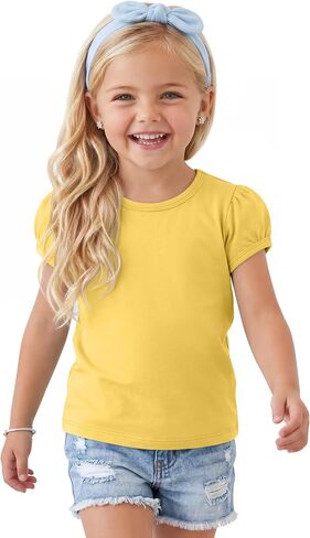 Halfchet Toddler Girls' Puff Sleeve Tops Baby Girls' Crew Neck Shirts Summer Casual Basic Tees Size 18M-5T in Kuwait