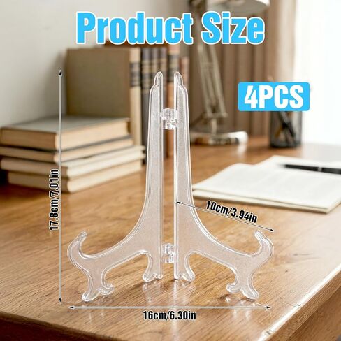 Nogeqi 4 Pieces Clear Acrylic Plate Stands for Display, 7 Inch, Acrylic Easel Display Stands Clear Folding Plate Holder for Pictures or Other Items for Weddings, Birthdays, Home Decoration, Tables in Kuwait