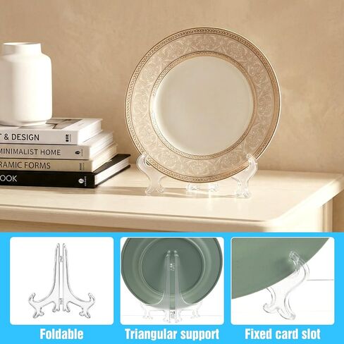 Nogeqi 4 Pieces Clear Acrylic Plate Stands for Display, 7 Inch, Acrylic Easel Display Stands Clear Folding Plate Holder for Pictures or Other Items for Weddings, Birthdays, Home Decoration, Tables in Kuwait