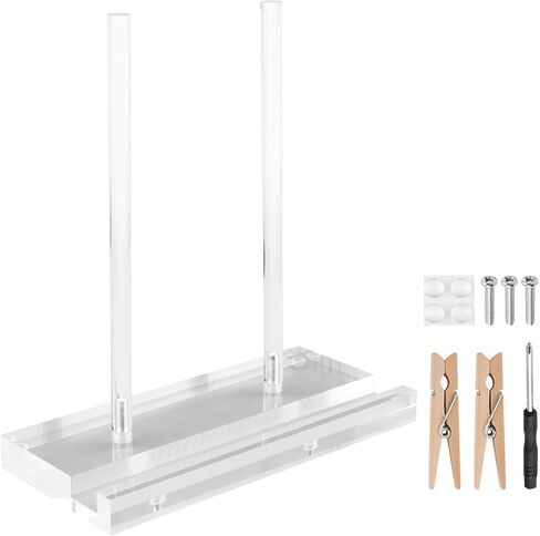 Acrylic Display Stand Set, Tabletop Book Art Display Holder Clear Easel Stand Artwork Storage Rack with Wood Mini Clips for Picture Frame Photo Decorative Plate Record Magazine(COLOR:Transparent) in Saudi Arabia