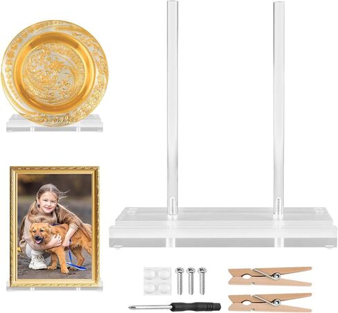 Acrylic Display Stand Set, Tabletop Book Art Display Holder Clear Easel Stand Artwork Storage Rack with Wood Mini Clips for Picture Frame Photo Decorative Plate Record Magazine(COLOR:Transparent) in Saudi Arabia