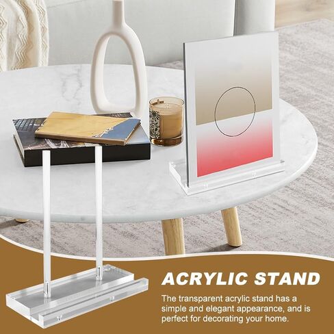 Acrylic Display Stand Set, Tabletop Book Art Display Holder Clear Easel Stand Artwork Storage Rack with Wood Mini Clips for Picture Frame Photo Decorative Plate Record Magazine(COLOR:Transparent) in Saudi Arabia