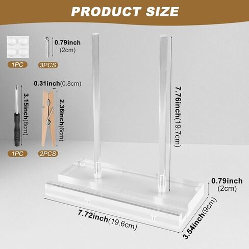 Acrylic Display Stand Set, Tabletop Book Art Display Holder Clear Easel Stand Artwork Storage Rack with Wood Mini Clips for Picture Frame Photo Decorative Plate Record Magazine(COLOR:Transparent) in Saudi Arabia