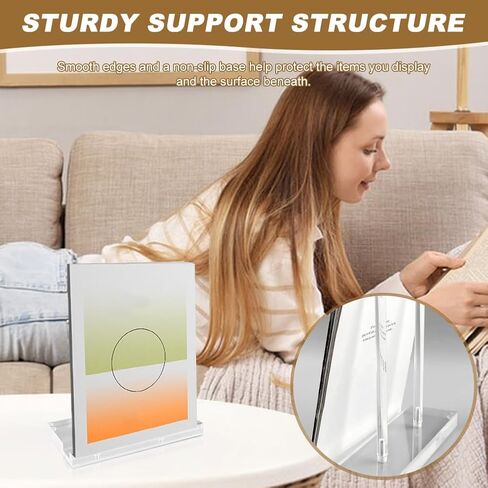 Acrylic Display Stand Set, Tabletop Book Art Display Holder Clear Easel Stand Artwork Storage Rack with Wood Mini Clips for Picture Frame Photo Decorative Plate Record Magazine(COLOR:Transparent) in Saudi Arabia