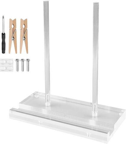 Acrylic Display Stand Set, Tabletop Book Art Display Holder Clear Easel Stand Artwork Storage Rack with Wood Mini Clips for Picture Frame Photo Decorative Plate Record Magazine(COLOR:Transparent) in Saudi Arabia