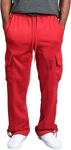 Cargo Sweatpants for Men Solid Fleece Heavyweight Pro Club Sweat Pants Baggy Drawstring Straight Leg Jogger Pants in Kuwait