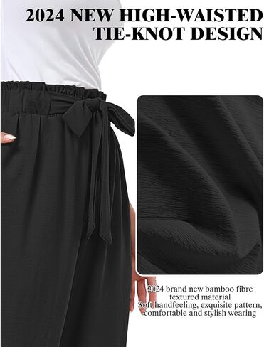 Wide Leg Palazzo Pants Woman with Pockets High Waist Pant Adjustable Knot Loose Trousers Business Casual Work Pants in Kuwait