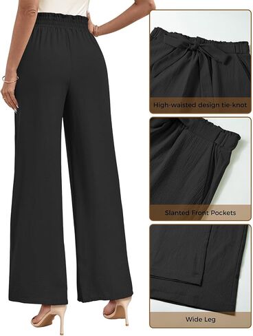 Wide Leg Palazzo Pants Woman with Pockets High Waist Pant Adjustable Knot Loose Trousers Business Casual Work Pants in Kuwait