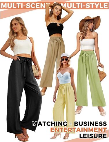 Wide Leg Palazzo Pants Woman with Pockets High Waist Pant Adjustable Knot Loose Trousers Business Casual Work Pants in Kuwait
