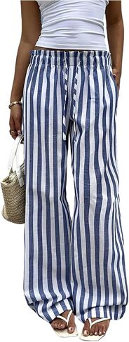 MakeMeChic Women's Striped Wide Leg Pants Tie Front Summer Beach Palazzo Trousers in Saudi Arabia