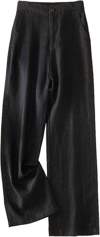 Womens 100% Linen Pants Wide Leg High Waist Casual Summer Beach Travel Vacation Lightweight Straight Trousers in Kuwait
