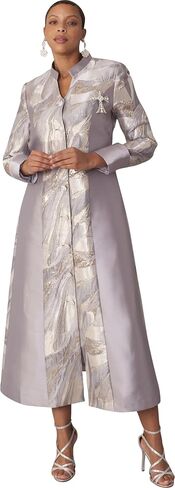 Tally Taylor Women's Brocade Clergy Robe – Long Sleeve Metallic Dress with Cross Brooch – Formal Church Wear, Regular - 4821 in Saudi Arabia