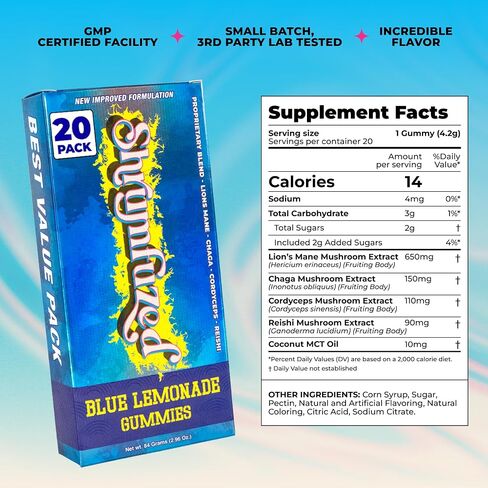 Shrumfuzed Mushroom Gummies | Nootropic Mushroom Supplement with Lion's Mane, Reishi, Cordyceps & Chaga | 20 Count, Blue Lemonade in Saudi Arabia