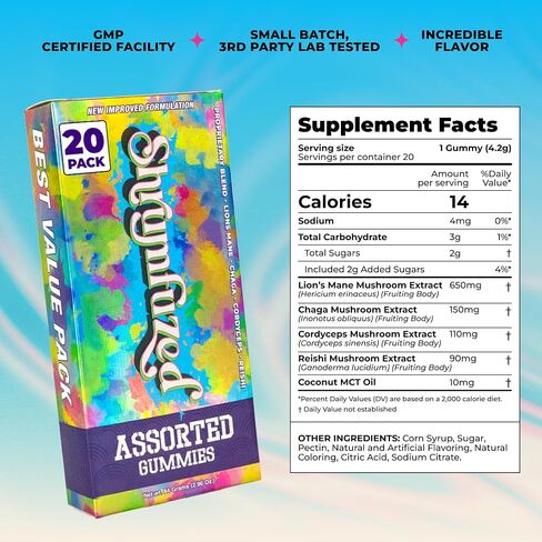 Shrumfuzed Mushroom Gummies | Nootropic Mushroom Supplement with Lion's Mane, Reishi, Cordyceps & Chaga | 20 Count, Assorted Flavors in Saudi Arabia