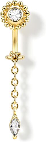 حلقة زر البطن العائمة من COCHARM، 14G 5A CZ حلقات سرة البطن المتدلية للنساء، مجوهرات ثقب السرة العكسية 8/10 مم in Kuwait