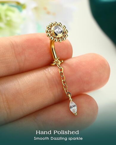 حلقة زر البطن العائمة من COCHARM، 14G 5A CZ حلقات سرة البطن المتدلية للنساء، مجوهرات ثقب السرة العكسية 8/10 مم in Kuwait