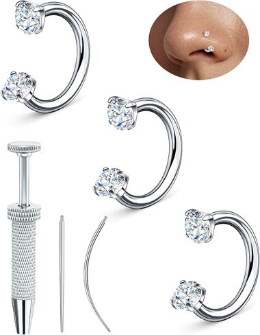 Kosuwo 3Pcs 18G Moissanite Horseshoe Nose Rings, S925 Sterling Silver Body Piercing Jewelry, Hypoallergenic Women & Men Hoop Nose Stud in Saudi Arabia