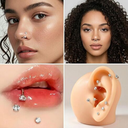 Horseshoe Nose Ring for Women Double Gem Horse Shoe Nose Ring Hoop 18g 20g Surgical Steel Silver Cartilage Helix Tragus Earring Hoops Labret Lip Piercing Jewelry Small Septum Rings 18 Gauge 3Pcs Set with Grabber Tool in Kuwait