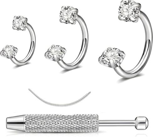 Horseshoe Nose Ring for Women Double Gem Horse Shoe Nose Ring Hoop 18g 20g Surgical Steel Silver Cartilage Helix Tragus Earring Hoops Labret Lip Piercing Jewelry Small Septum Rings 18 Gauge 3Pcs Set with Grabber Tool in Kuwait