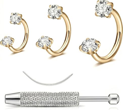 Horseshoe Nose Ring for Women Double Gem Horse Shoe Nose Ring Hoop 18g 20g Surgical Steel Silver Cartilage Helix Tragus Earring Hoops Labret Lip Piercing Jewelry Small Septum Rings 18 Gauge 3Pcs Set with Grabber Tool in Kuwait