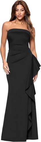 Xscape Women's Scuba Crepe Strapless Ruffle Slit Floor Length Dress (Petite) in Kuwait