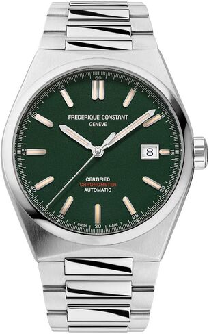 Frederique Constant Mens Swiss Automatic Highlife COSC Silver-Tone Stainless Steel Watch with Bracelet and Additional Green Nubuck Leather Strap, Style: FC-303GRS3NH6B in Saudi Arabia