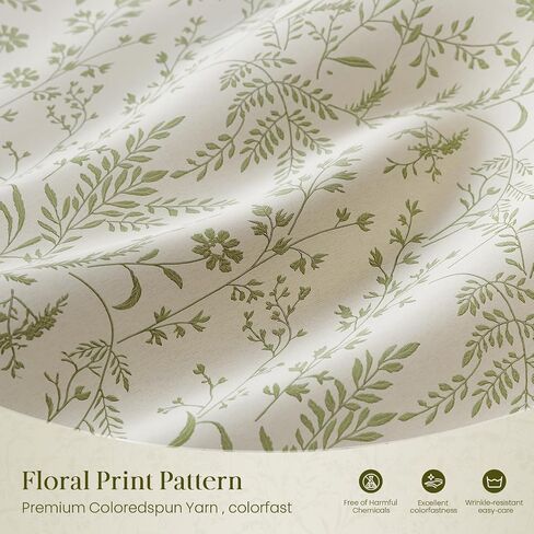 Rinwoc Vintage Leaf and Floral Print Blackout Curtains Set of 2 Panels 84 Inch, Grommet Top Linen Textured Drapes for Bedroom Living Room Thermal Room Darkening Green (W52xL84) in Saudi Arabia