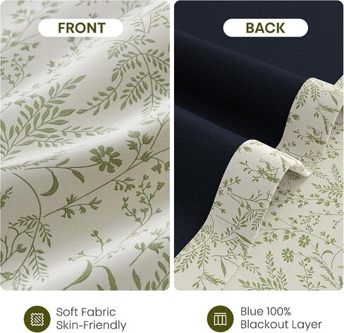 Rinwoc Vintage Leaf and Floral Print Blackout Curtains Set of 2 Panels 84 Inch, Grommet Top Linen Textured Drapes for Bedroom Living Room Thermal Room Darkening Green (W52xL84) in Saudi Arabia