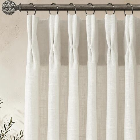 Pinch Pleated Linen Curtains 90 Inch, 2 Panels Premium 400GSM Memory Trained Semi Sheer Light Filtering Window Drapes for Living Room Bedroom Dining, Back Tab & Adjustable Hooks Rings , Birch Natural in Kuwait
