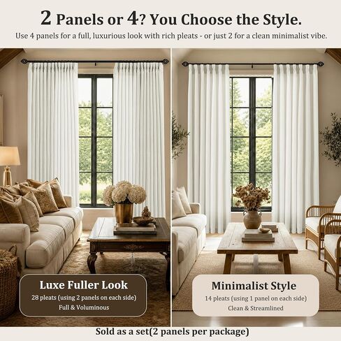 Pinch Pleated Linen Curtains 90 Inch, 2 Panels Premium 400GSM Memory Trained Semi Sheer Light Filtering Window Drapes for Living Room Bedroom Dining, Back Tab & Adjustable Hooks Rings , Birch Natural in Kuwait