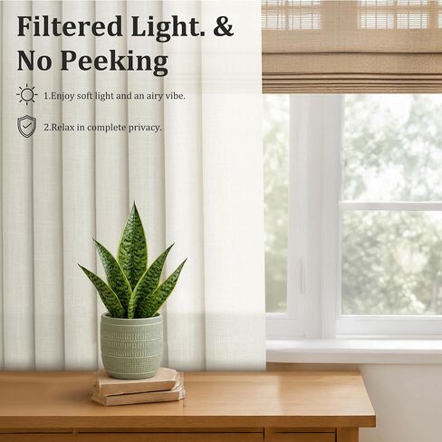 Pinch Pleated Linen Curtains 90 Inch, 2 Panels Premium 400GSM Memory Trained Semi Sheer Light Filtering Window Drapes for Living Room Bedroom Dining, Back Tab & Adjustable Hooks Rings , Birch Natural in Kuwait