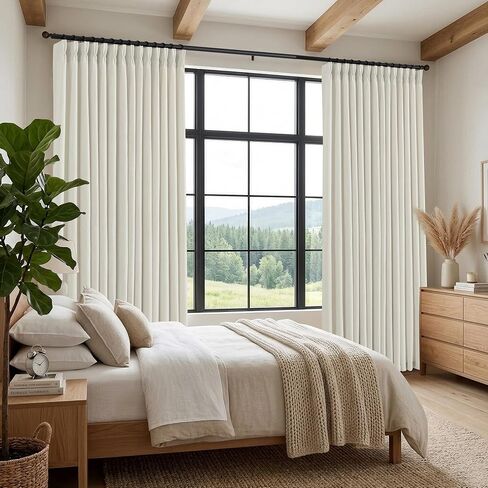 Pinch Pleated Linen Curtains 90 Inch, 2 Panels Premium 400GSM Memory Trained Semi Sheer Light Filtering Window Drapes for Living Room Bedroom Dining, Back Tab & Adjustable Hooks Rings , Birch Natural in Kuwait
