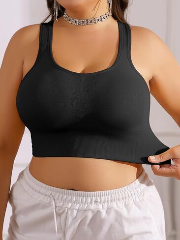 Seamless Black Sports Bra for Women, Padded Comfortable Racerback Yoga Gym Top, Wireless Athletic Underwear in Kuwait